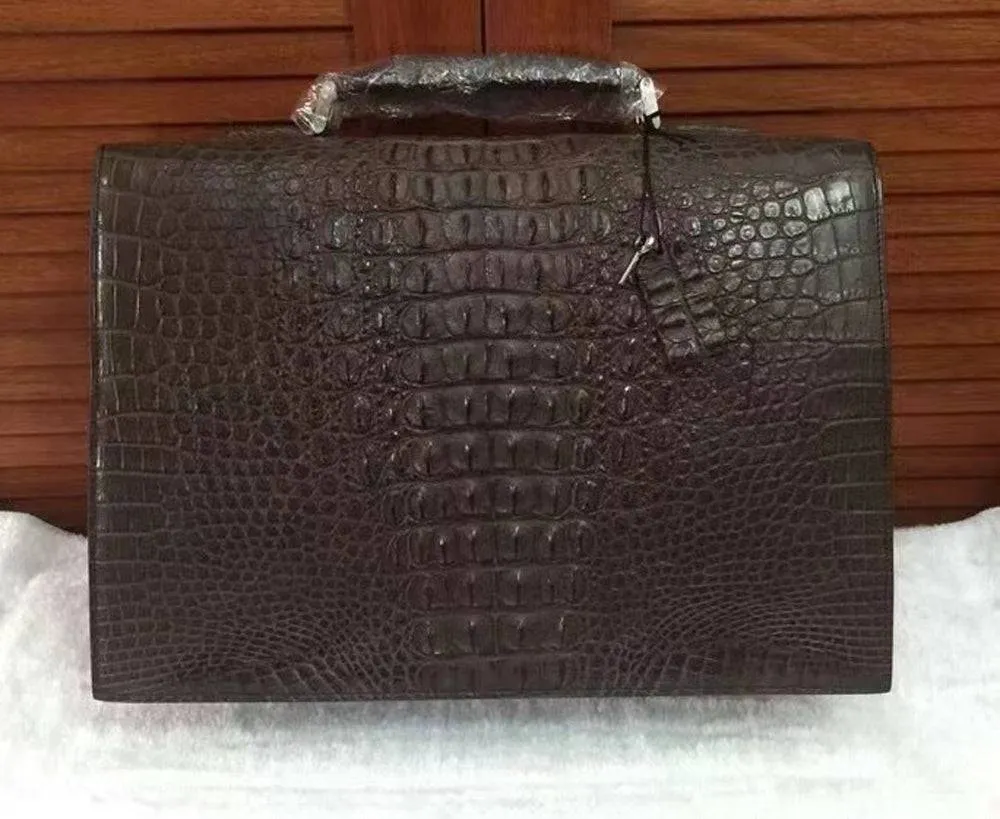 Genuine Crocodile Skin Bone Leather Briefcase 3165 Drown