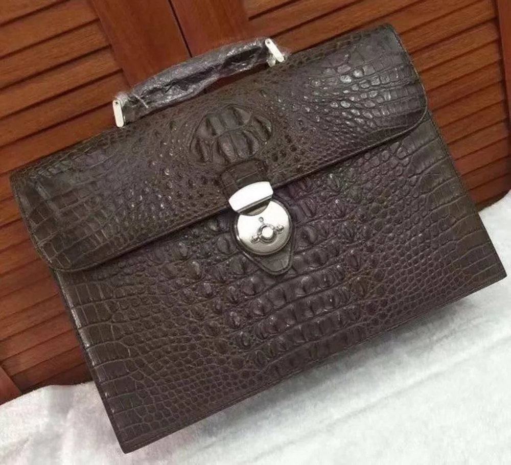 Genuine Crocodile Skin Bone Leather Briefcase 3165 Drown