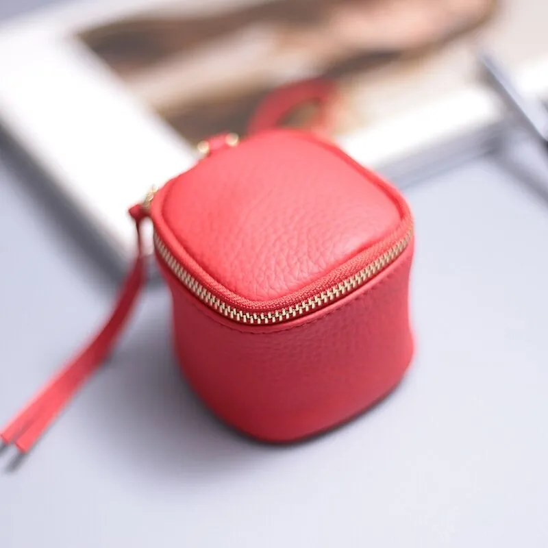 Genuine Leather Compact Coin and Cosmetic Purse Keychains