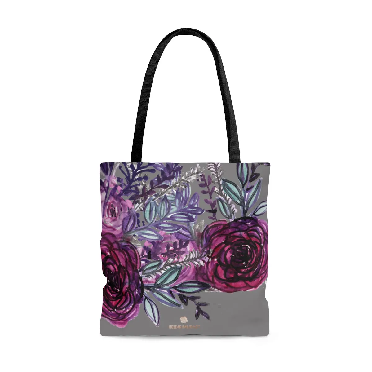 Gray Rose Floral Tote Bag, Flower Print Women's Premium Market Tote Bag - Made in USA