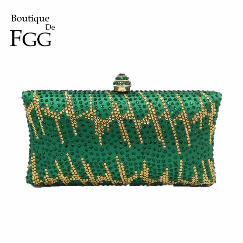 Green Emerald Crystal Evening Party Metal Clutches Purse For Women Handbag Bridal Wedding Box Clutch Bag Chain Prom Shoulder Bag