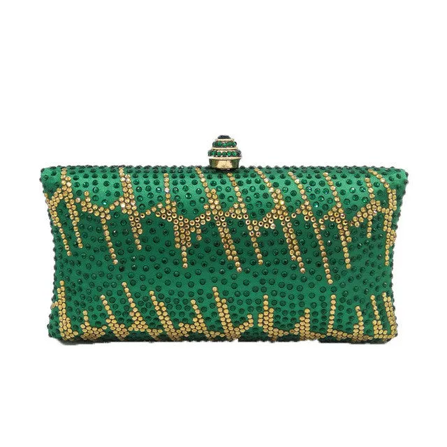 Green Emerald Crystal Evening Party Metal Clutches Purse For Women Handbag Bridal Wedding Box Clutch Bag Chain Prom Shoulder Bag