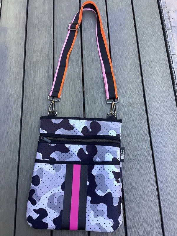 Grey Camo Neoprene Crossbody