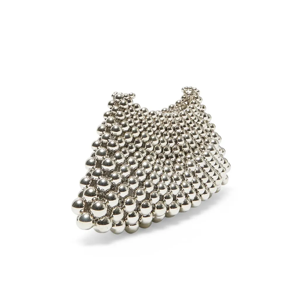 Hallie Evening Bag in Silver Metallic Bead