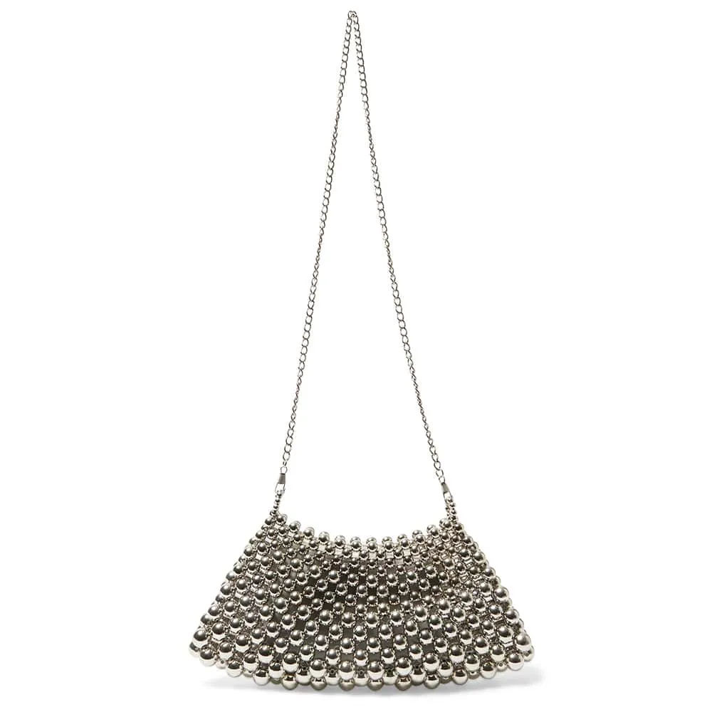 Hallie Evening Bag in Silver Metallic Bead