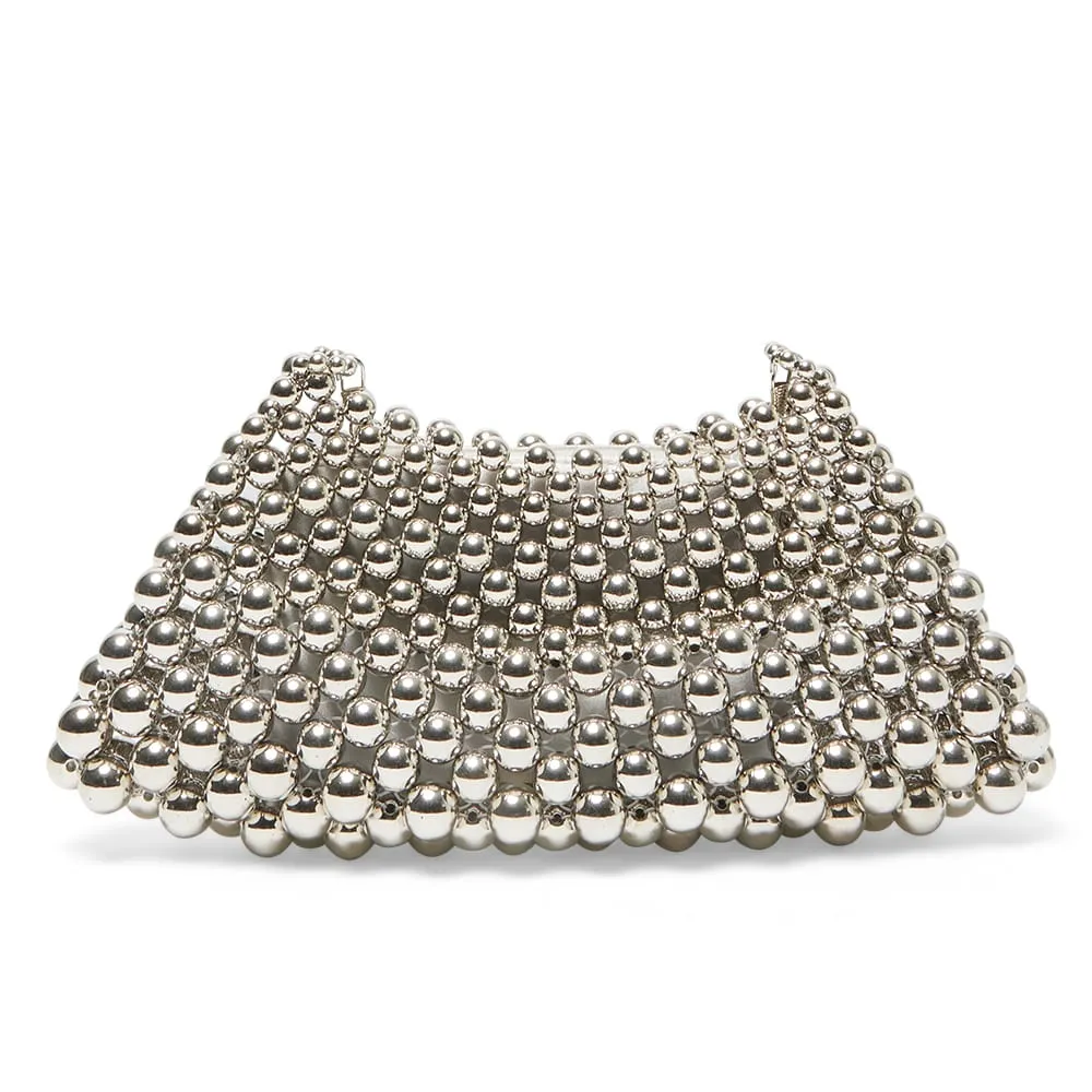 Hallie Evening Bag in Silver Metallic Bead