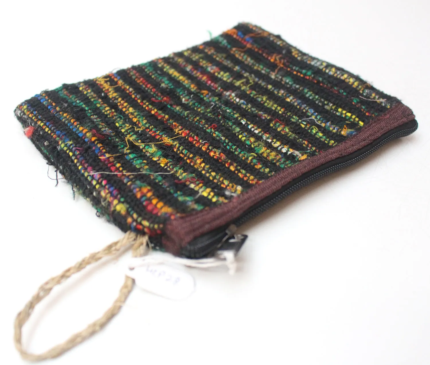 Handloomed Thick Cotton Clutch Purse-Black Multicolored