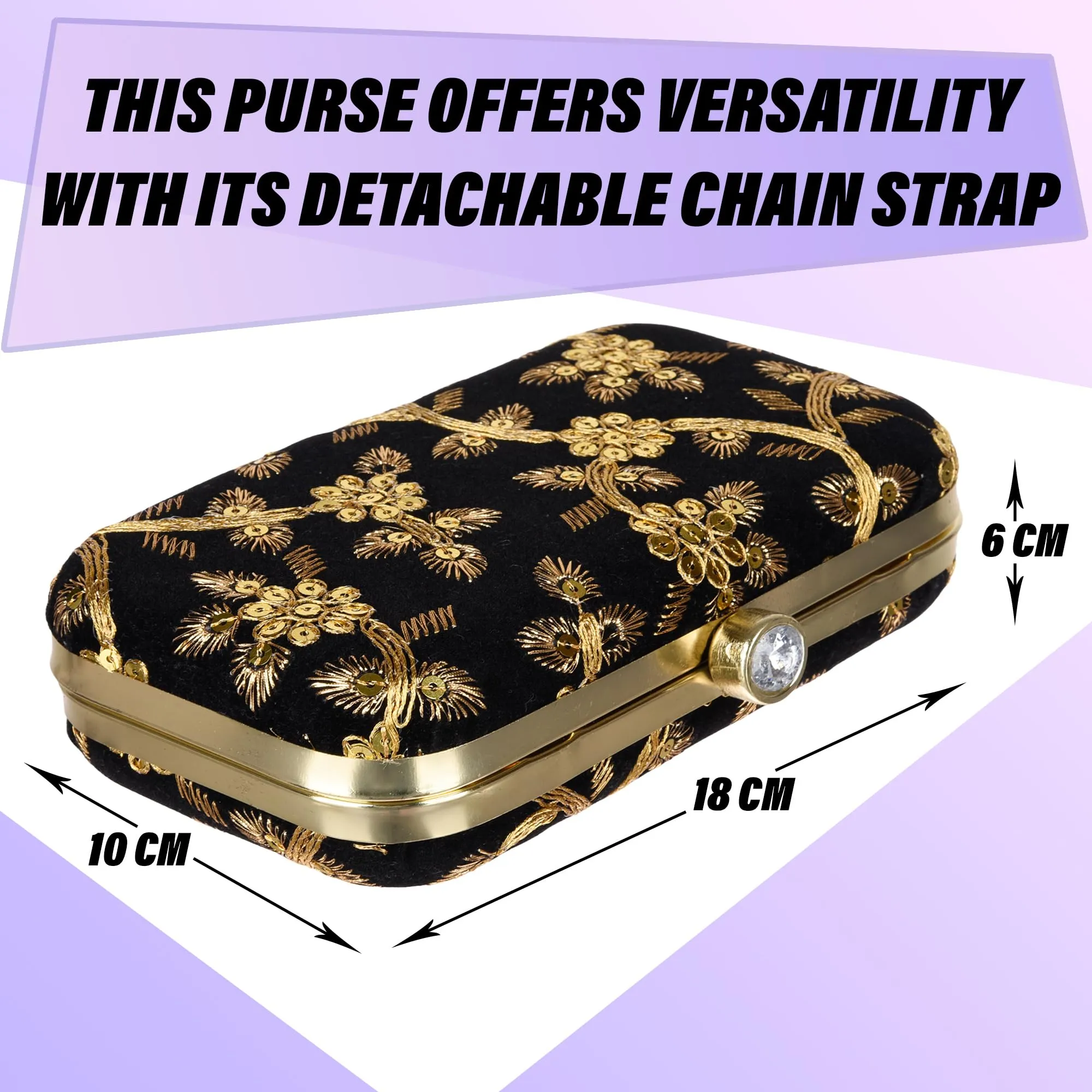 Heart Home Clutch Purse | Wedding Clutch | Party Hand Purse | Women’s Clutch Purse | Detachable Chain Purse | Wallet Hand Bag | Lock System Hand Bag | Black