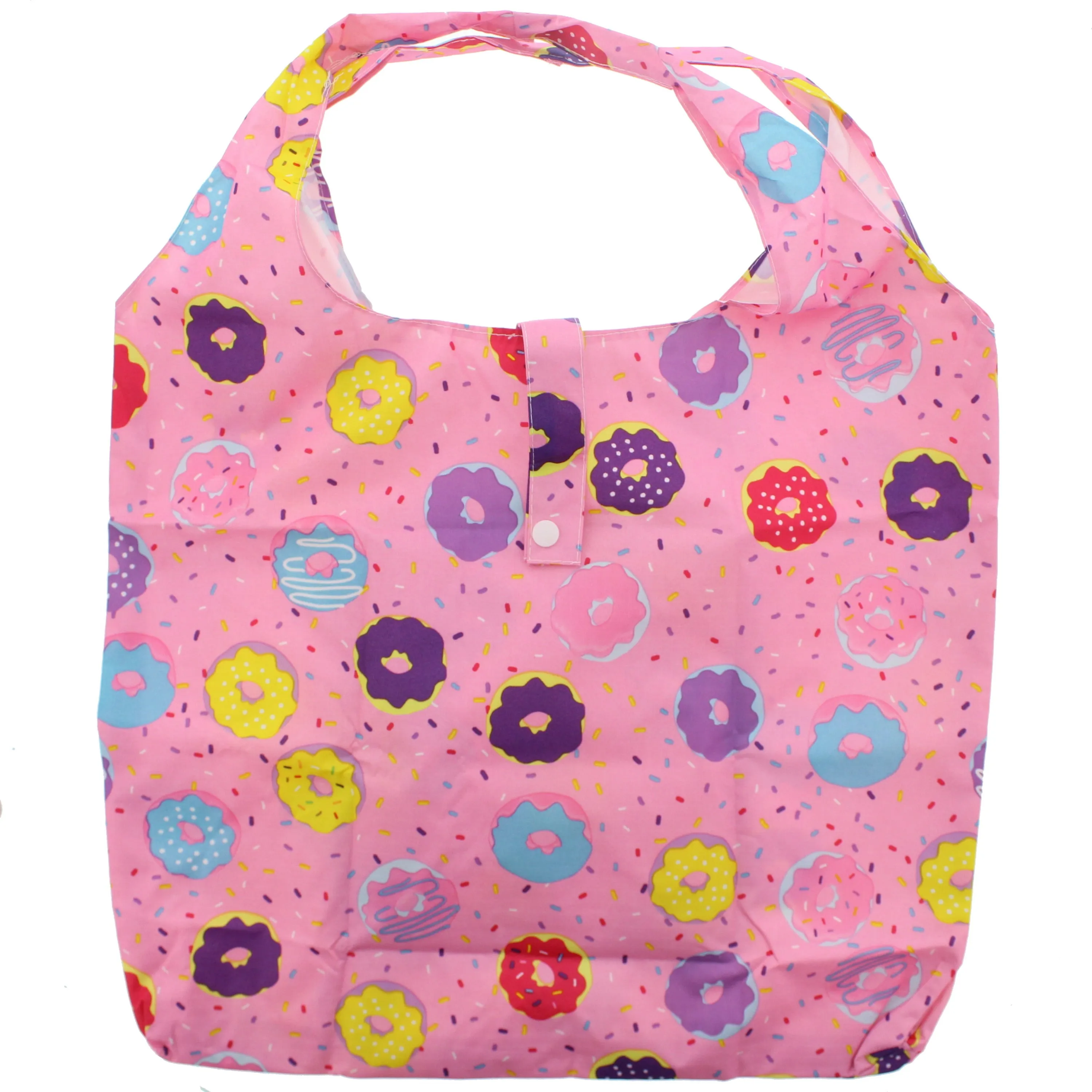 Heavy Duty Donut Themed Pink Shopping Bag in Zip Wallet