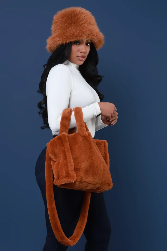 Hold My Spot Faux Fur Crossbody Bag - Camel Medium