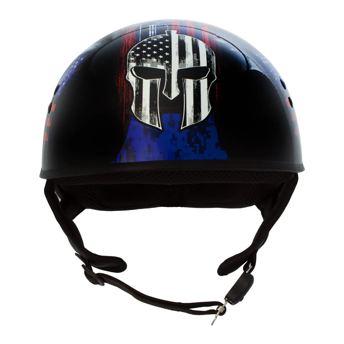 Hot Leathers HLD1044 Gloss Black 'Colored Warrior Bullet' Advanced DOT Skull Half Helmet for Men and Women Biker