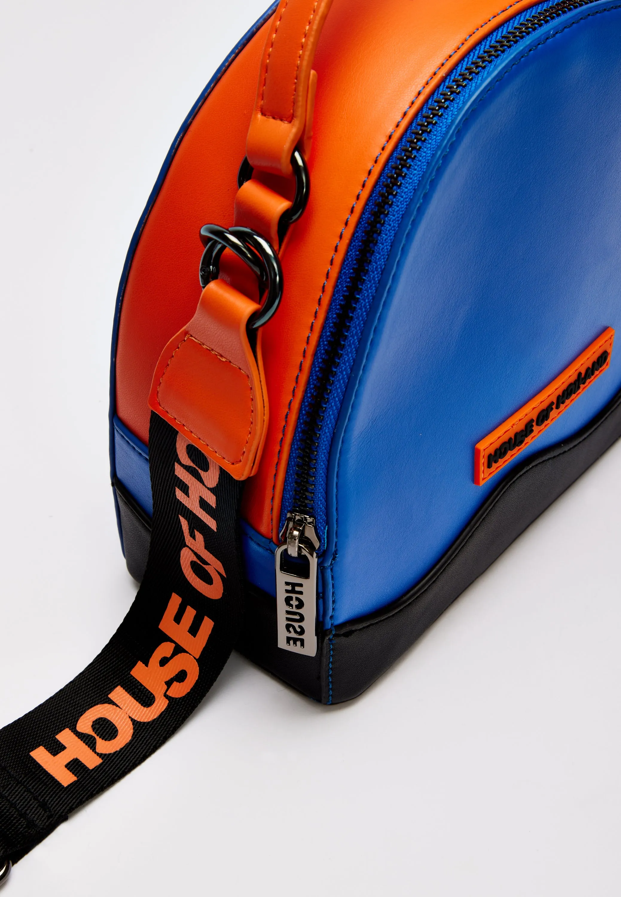 House Of Holland Cross Body Bag In Royal Blue, Orange And Black With Printed Logo