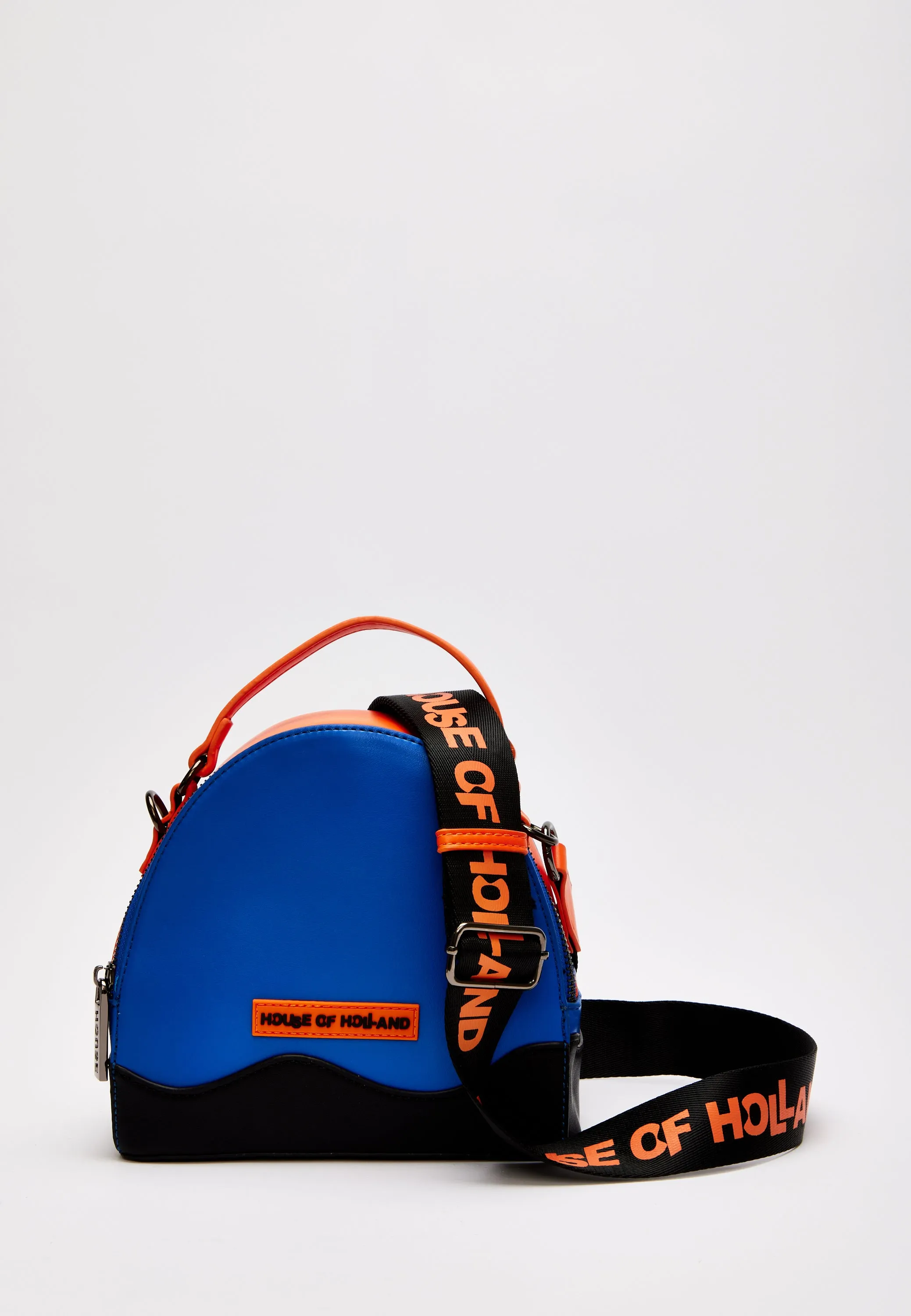 House Of Holland Cross Body Bag In Royal Blue, Orange And Black With Printed Logo