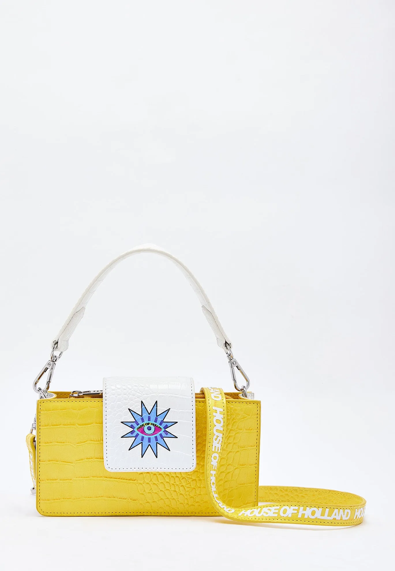 House Of Holland Small Crossbody Bag In Yellow And White With Printed Logo