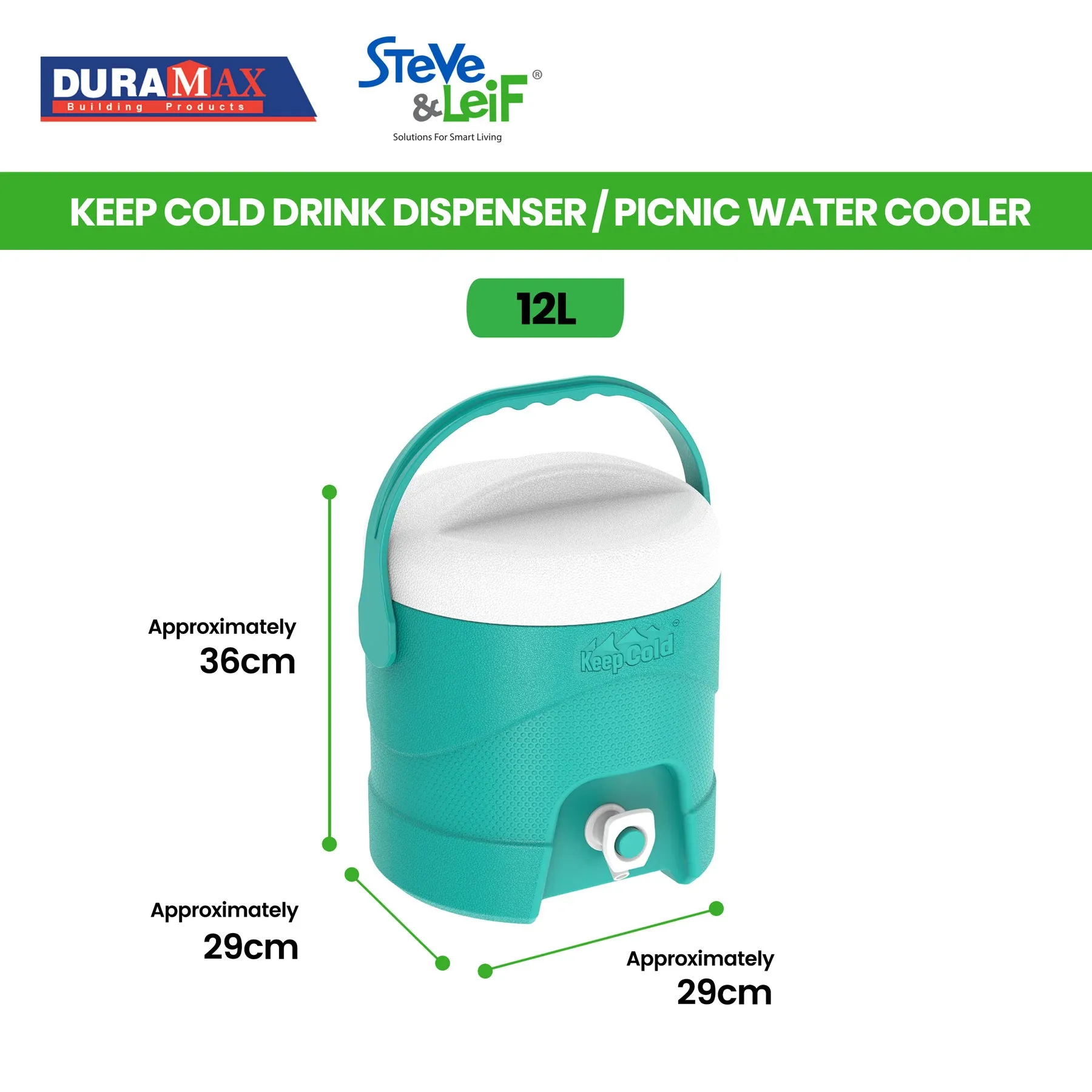 Keep Cold Drink Dispenser / Picnic Water Cooler 12L (Teal Green)