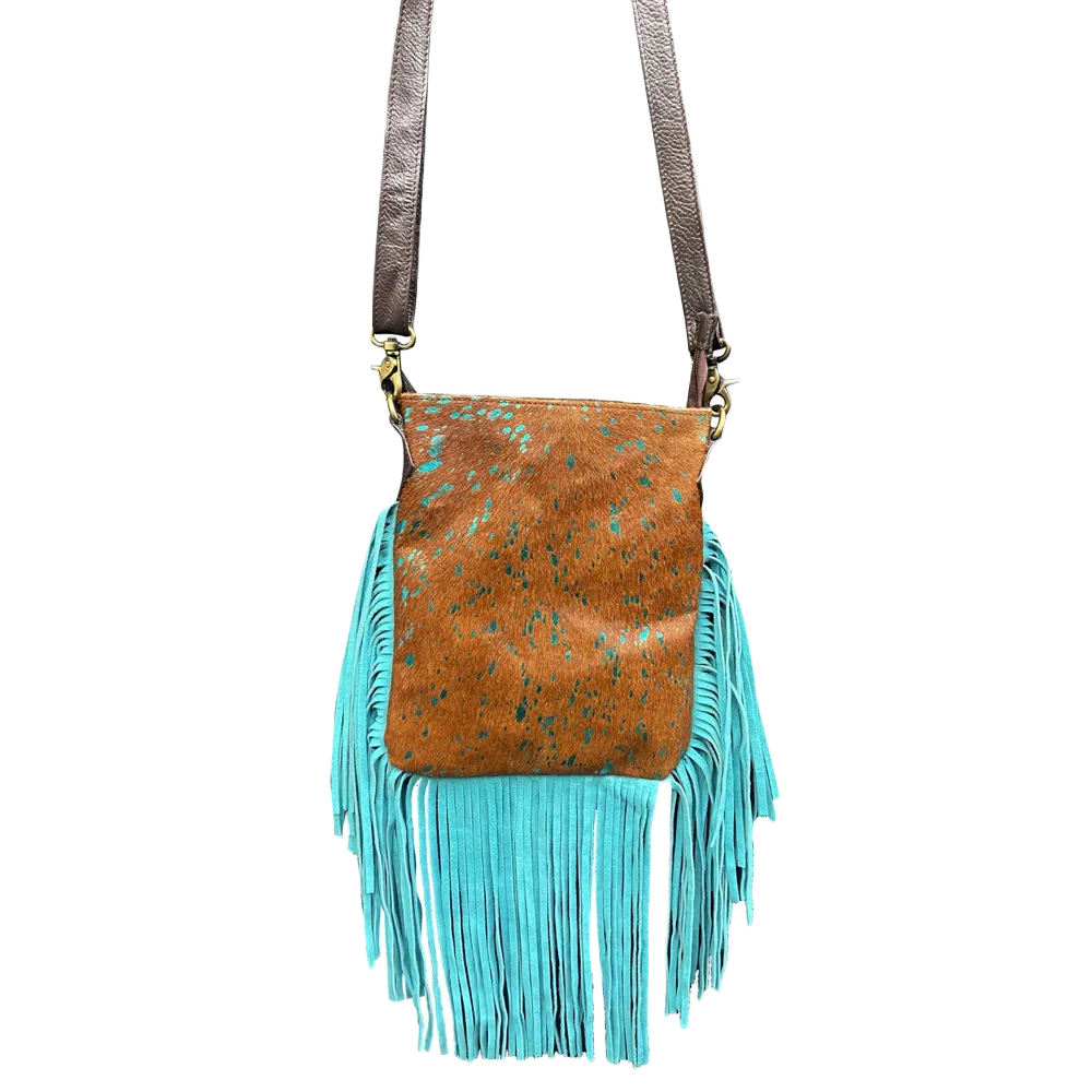 Klassy Cowgirl Turquoise and Brown Hair On Crossbody Bag 77022