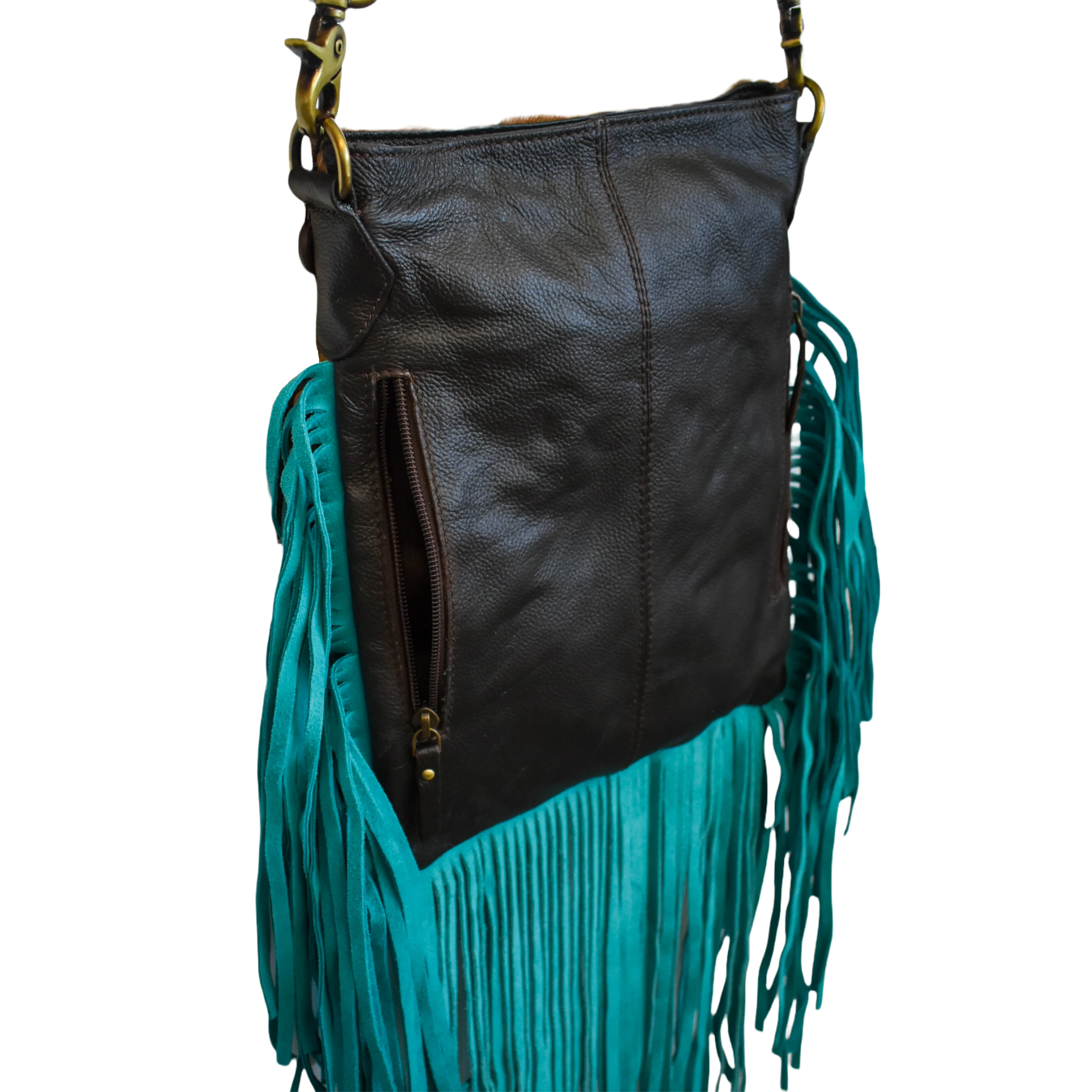 Klassy Cowgirl Turquoise and Brown Hair On Crossbody Bag 77022