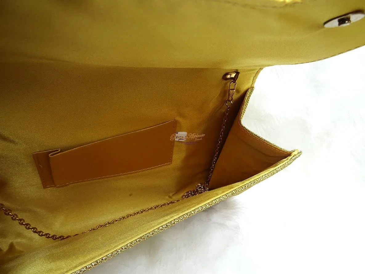 Ladies' Shiny Envelope Clutch Gold Bag Sequins Evening Clutch Purse Bridal Marriage bag Crossover Shoulder bag Sparkly Evening Handbag Prom Bag