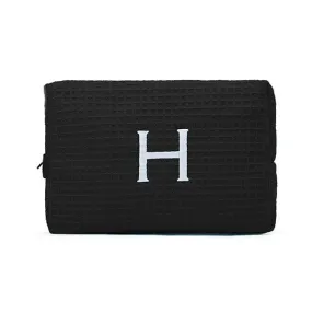 Large Cotton Waffle Cosmetic Bag - Black