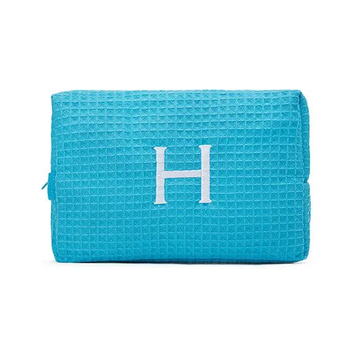 Large Cotton Waffle Cosmetic Bag - Turquoise