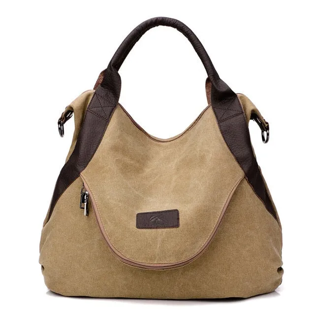 Large Pocket Shopper Canvas Shoulder Bag