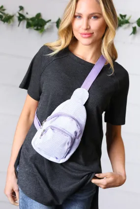 Lavender Corduroy Sling Crossbody Bag