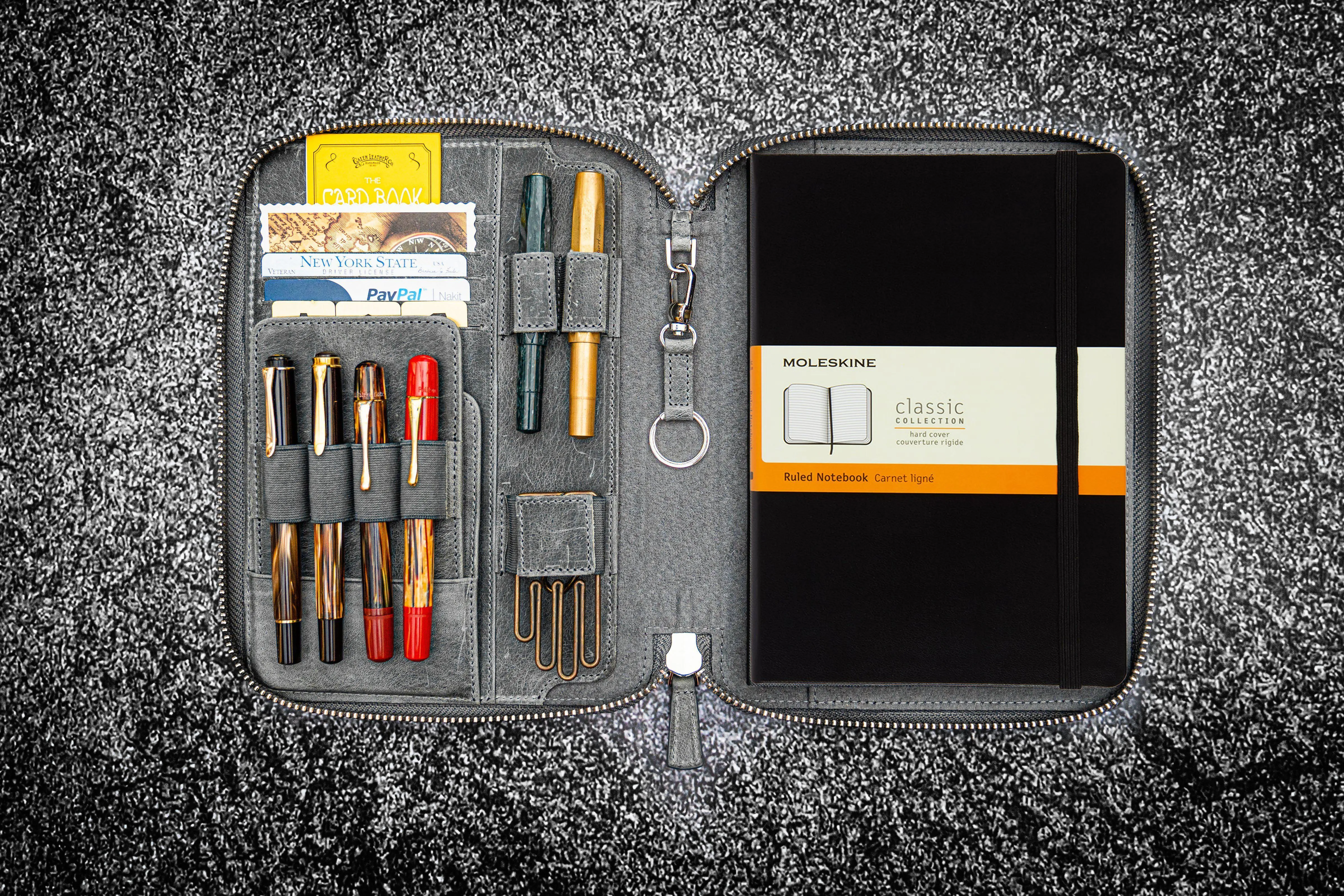 Leather Zippered iPad Mini & Large Moleskine Folio - Crazy Horse Smoky