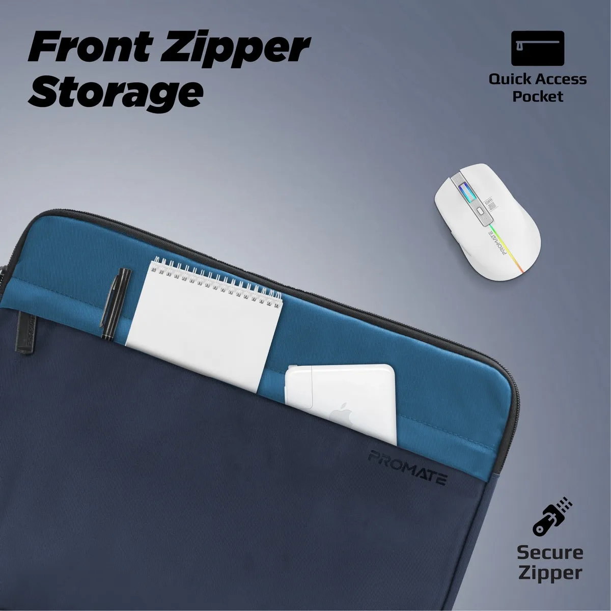 Lightweight 13" Tablet Sleeve with Front Storage Zipper