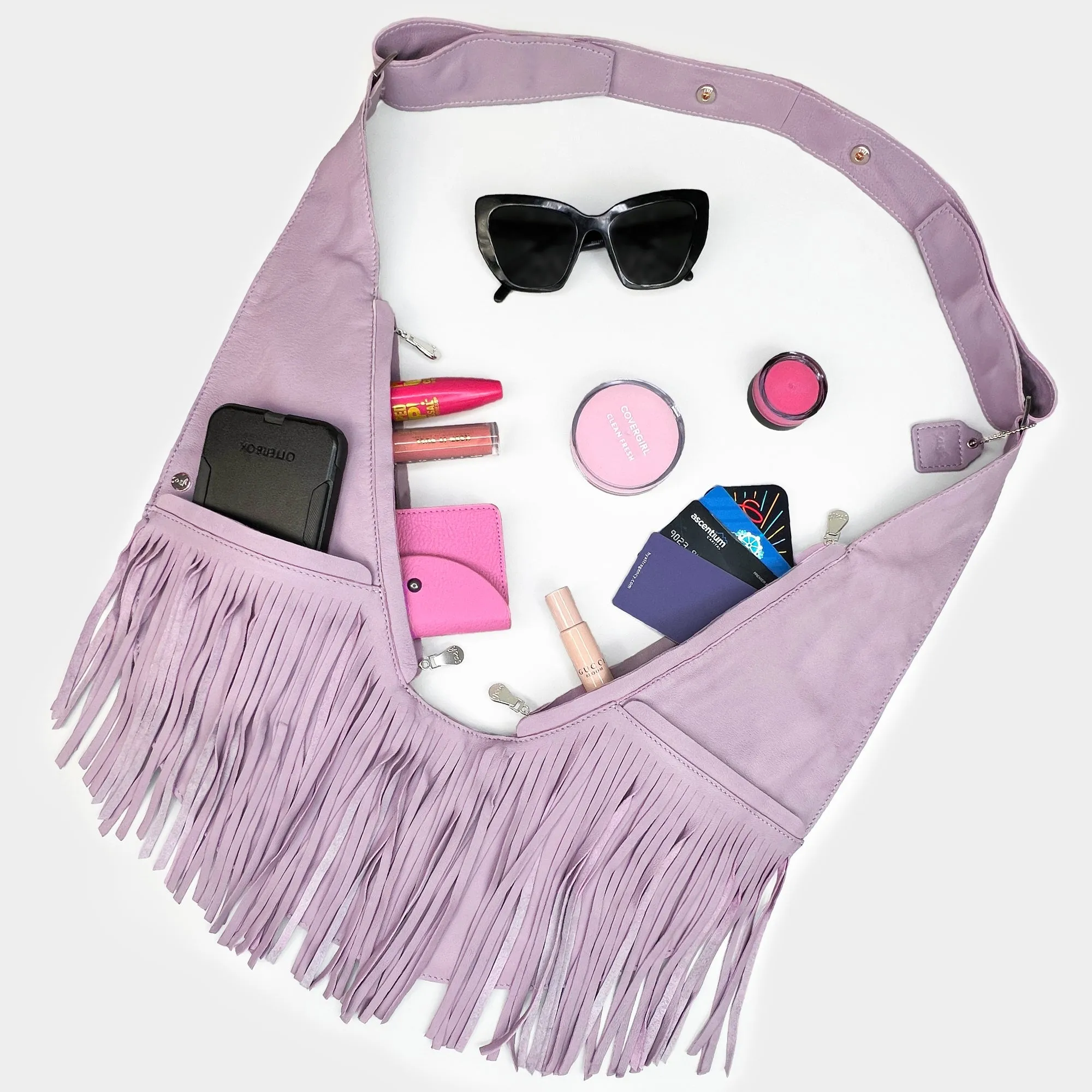 (LIVE) Lavender Sunset Fringe Leather Sash Bag