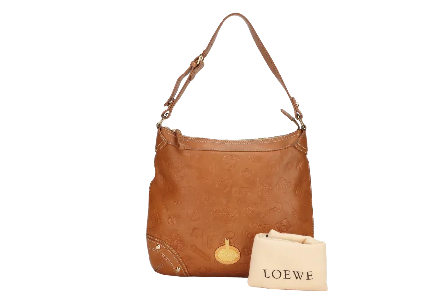 LOEWE 160 MEDIUM BROWN LEATHER CROSSBODY BAG GOLD HARDWARE WITH DUST COVER