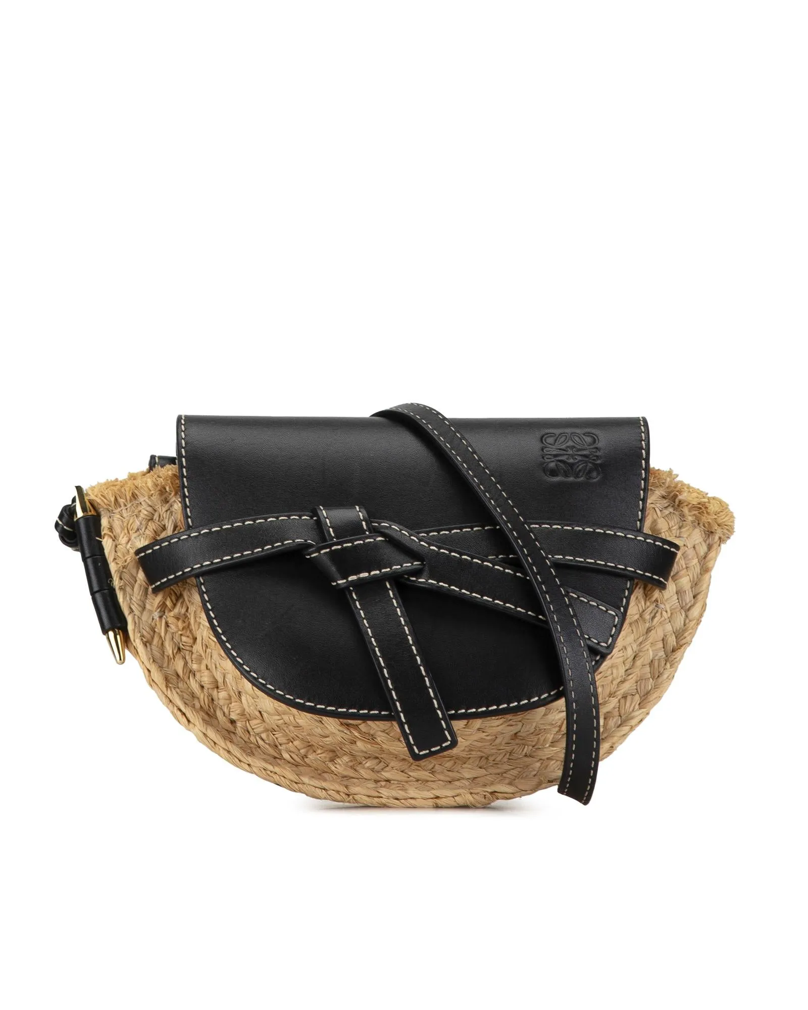 LOEWE Gate Mini Raffia Crossbody Bag - Black