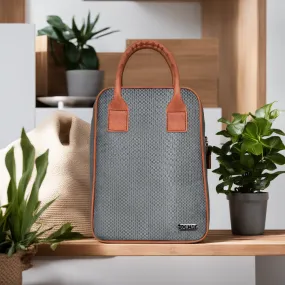 LOREM Grey Linen Textured Insulated Tiffin /Lunch Bag (Unisex) - TB04-A