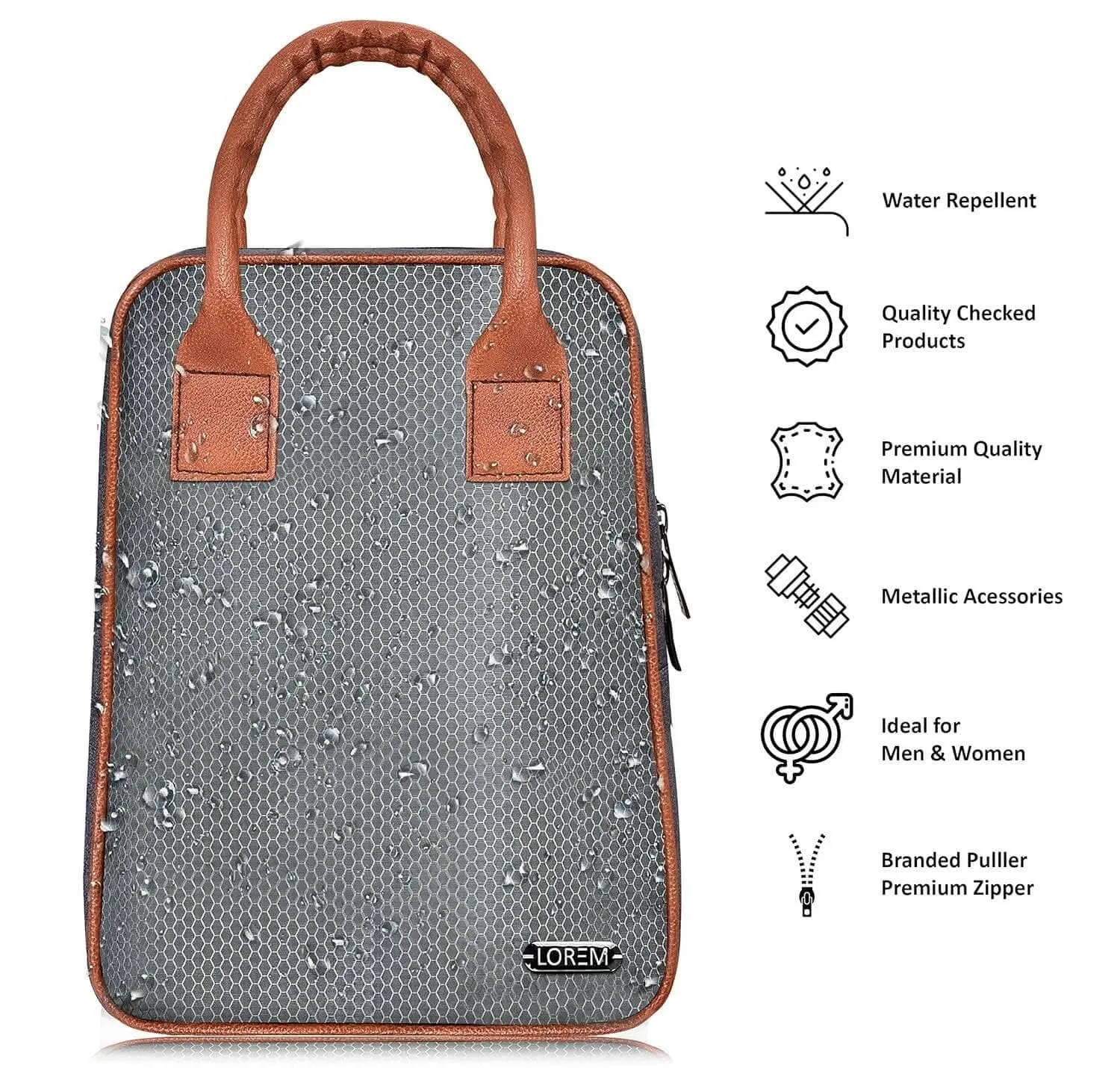 LOREM Grey Linen Textured Insulated Tiffin /Lunch Bag (Unisex) - TB04-A