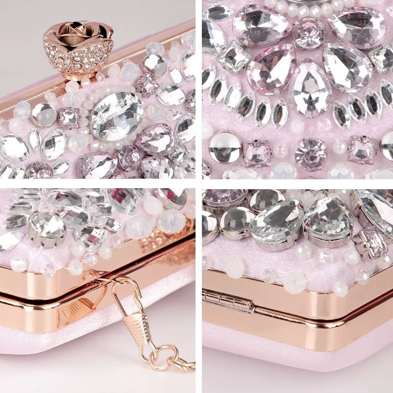 Luxy Moon Rhinestone Evening Bags Diamond Clutches Wedding Handbags Pink