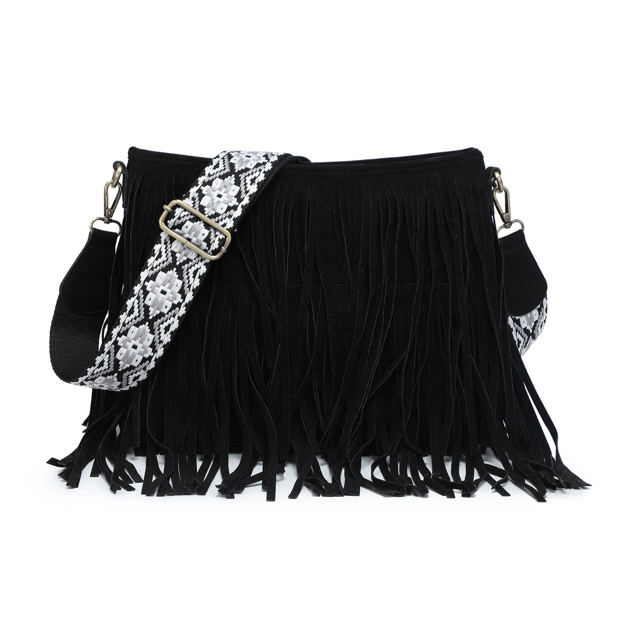 M2045 Sadie Vegan Suede Fringe Crossbody w/ Guitar Strap