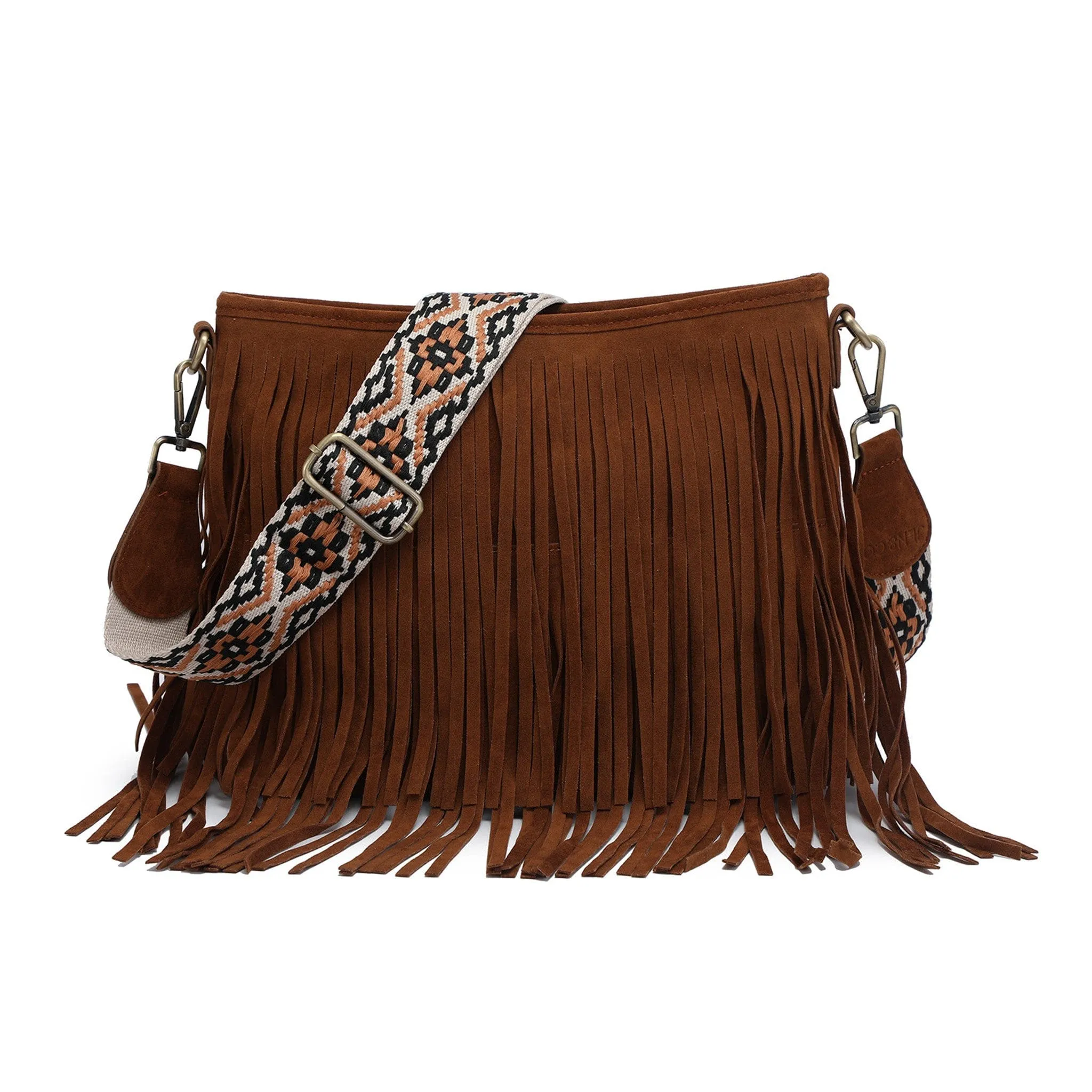 M2045 Sadie Vegan Suede Fringe Crossbody w/ Guitar Strap