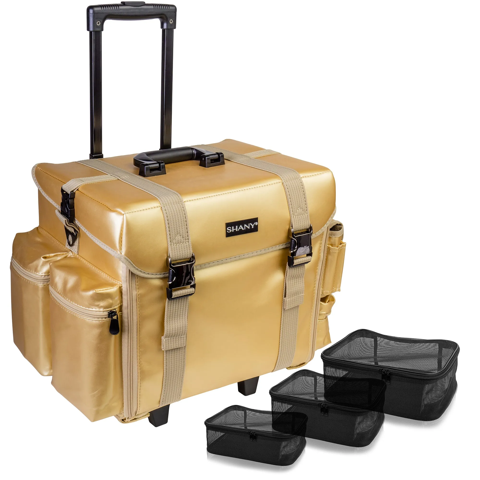 Makeup Artist Soft Rolling Trolley Cosmetic Case with Free Set of Mesh Bag