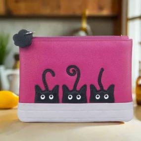 Mala Leather Peek a Boo Cats Coin and Card Purse Pink