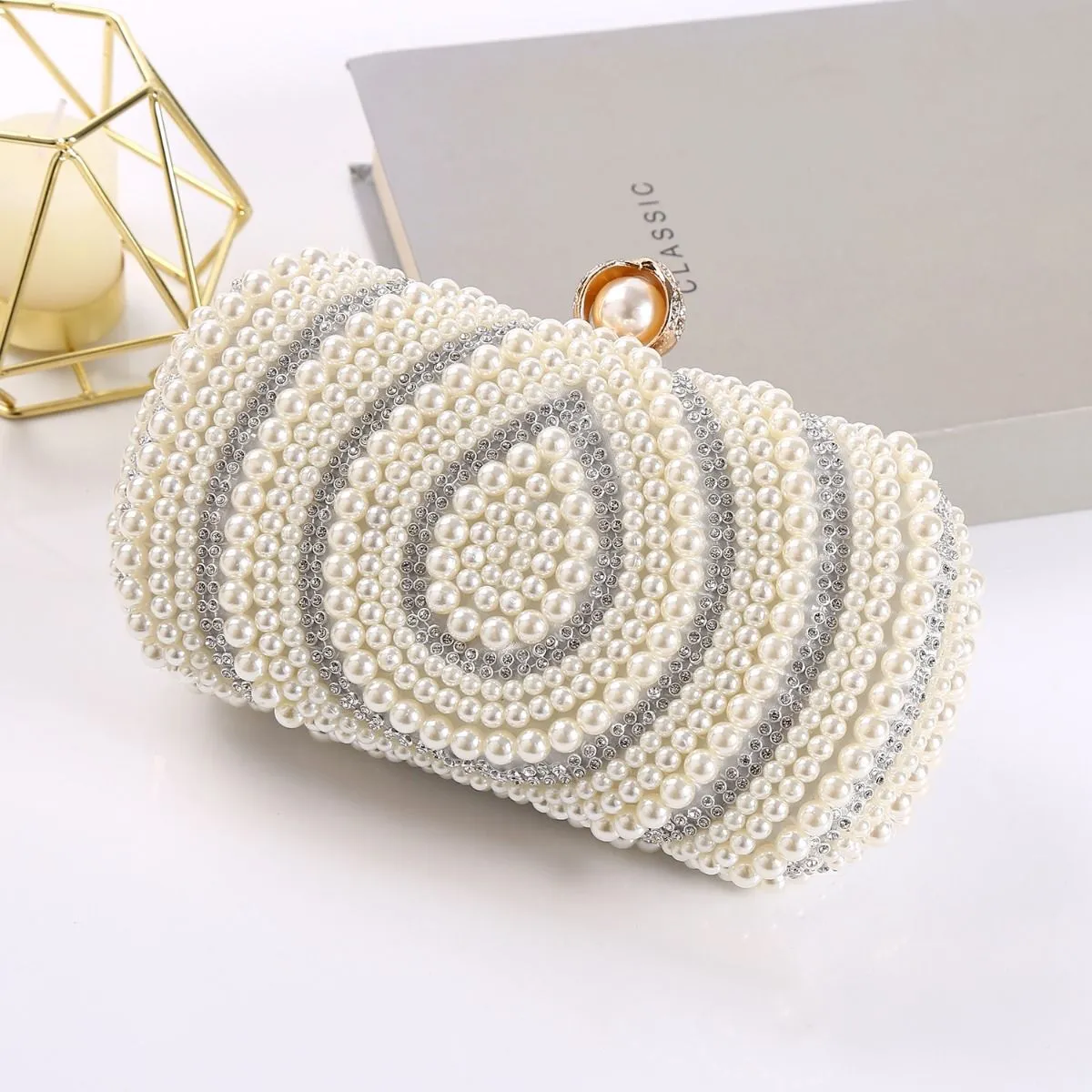 Maria Ivory Pearl Evening Clutch Bag - Silver