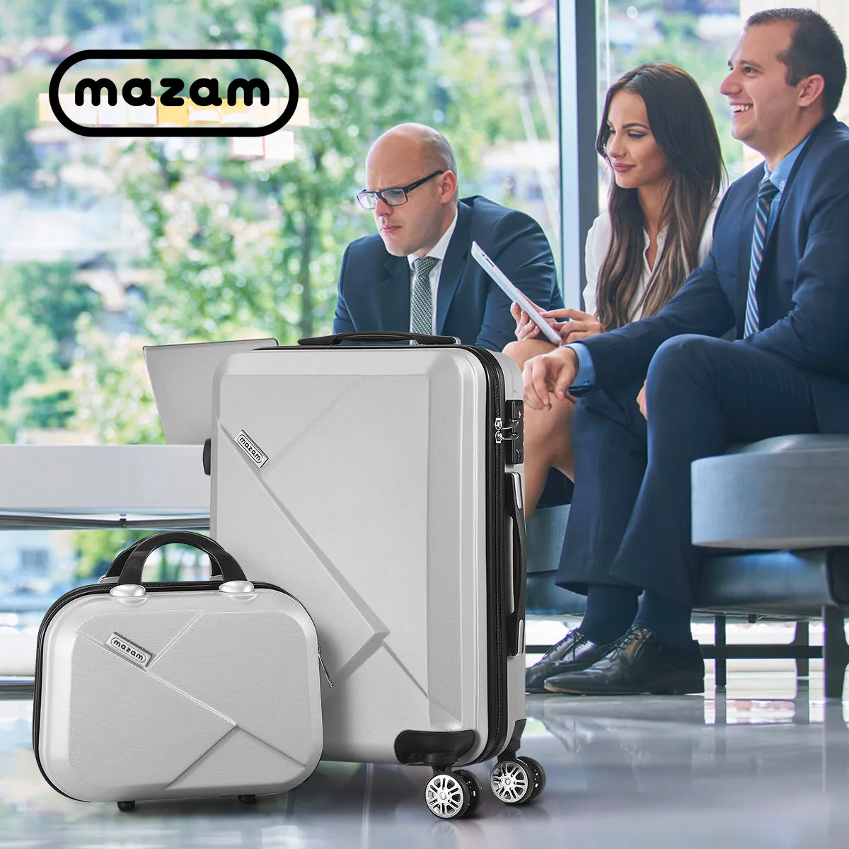 Mazam 2PCS Luggage Suitcase Trolley Set Travel TSA Lock Storage Hard Case Silver