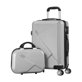 Mazam 2PCS Luggage Suitcase Trolley Set Travel TSA Lock Storage Hard Case Silver