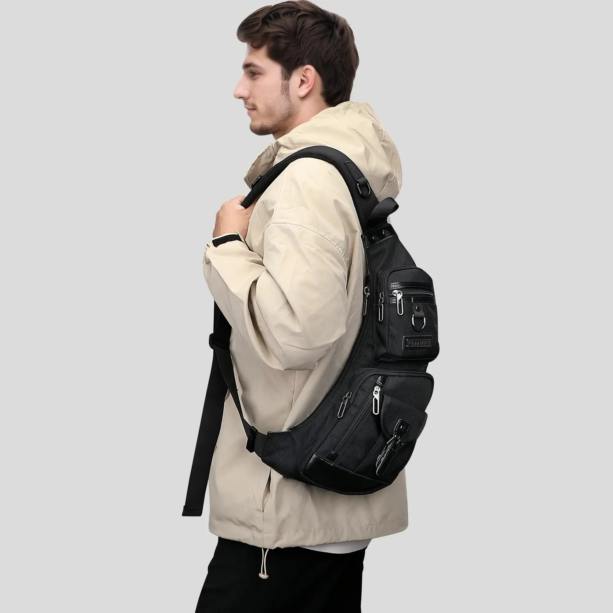 Men crossbody sling bag Travel Slim Chest Bag One Strap Lightweight Casual Daypack Crescent Bag