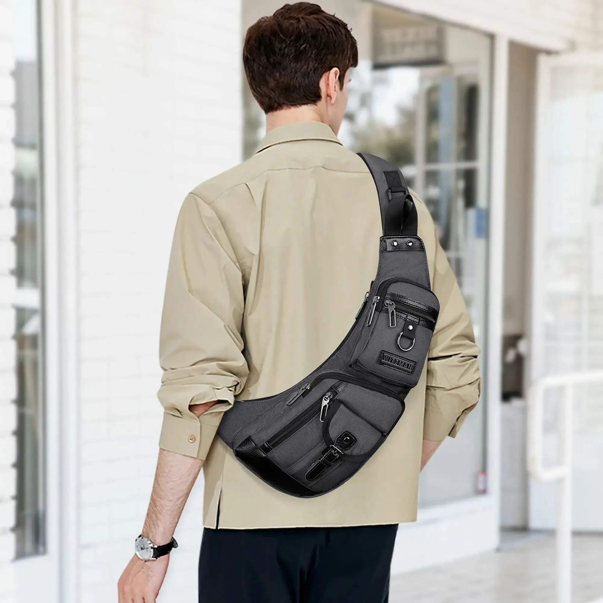 Men crossbody sling bag Travel Slim Chest Bag One Strap Lightweight Casual Daypack Crescent Bag