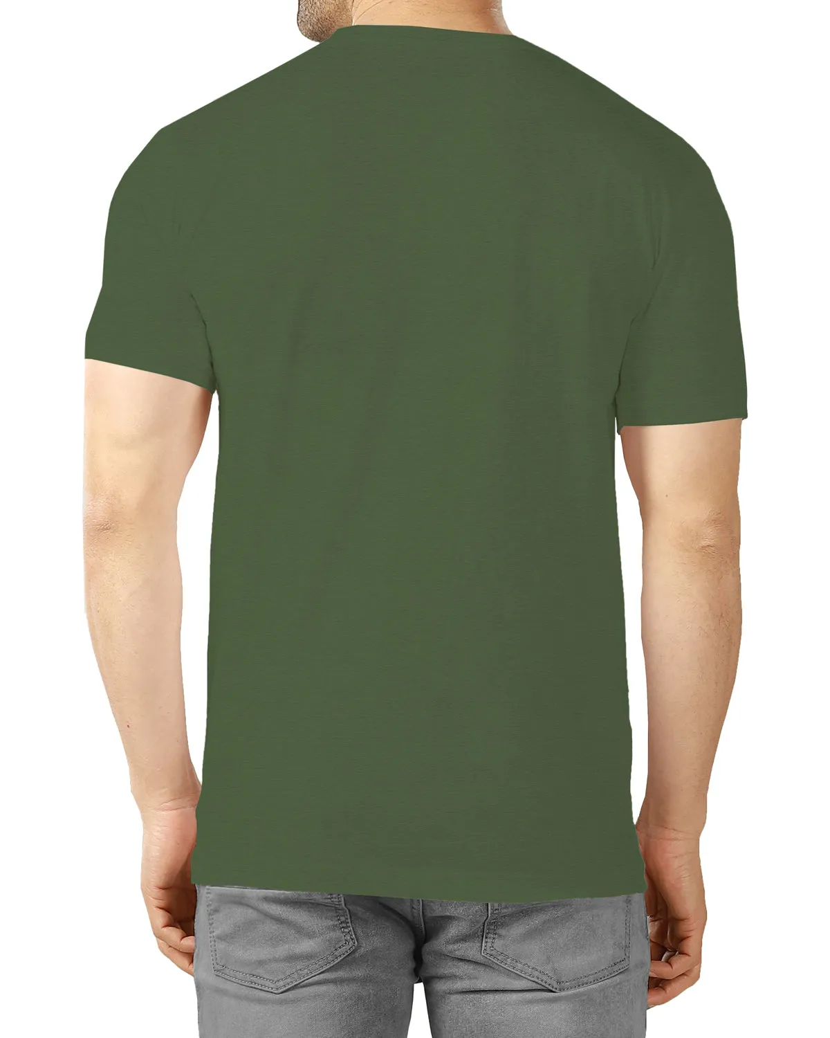 Men Olive Green Vertical Printed Round Neck T-shirt