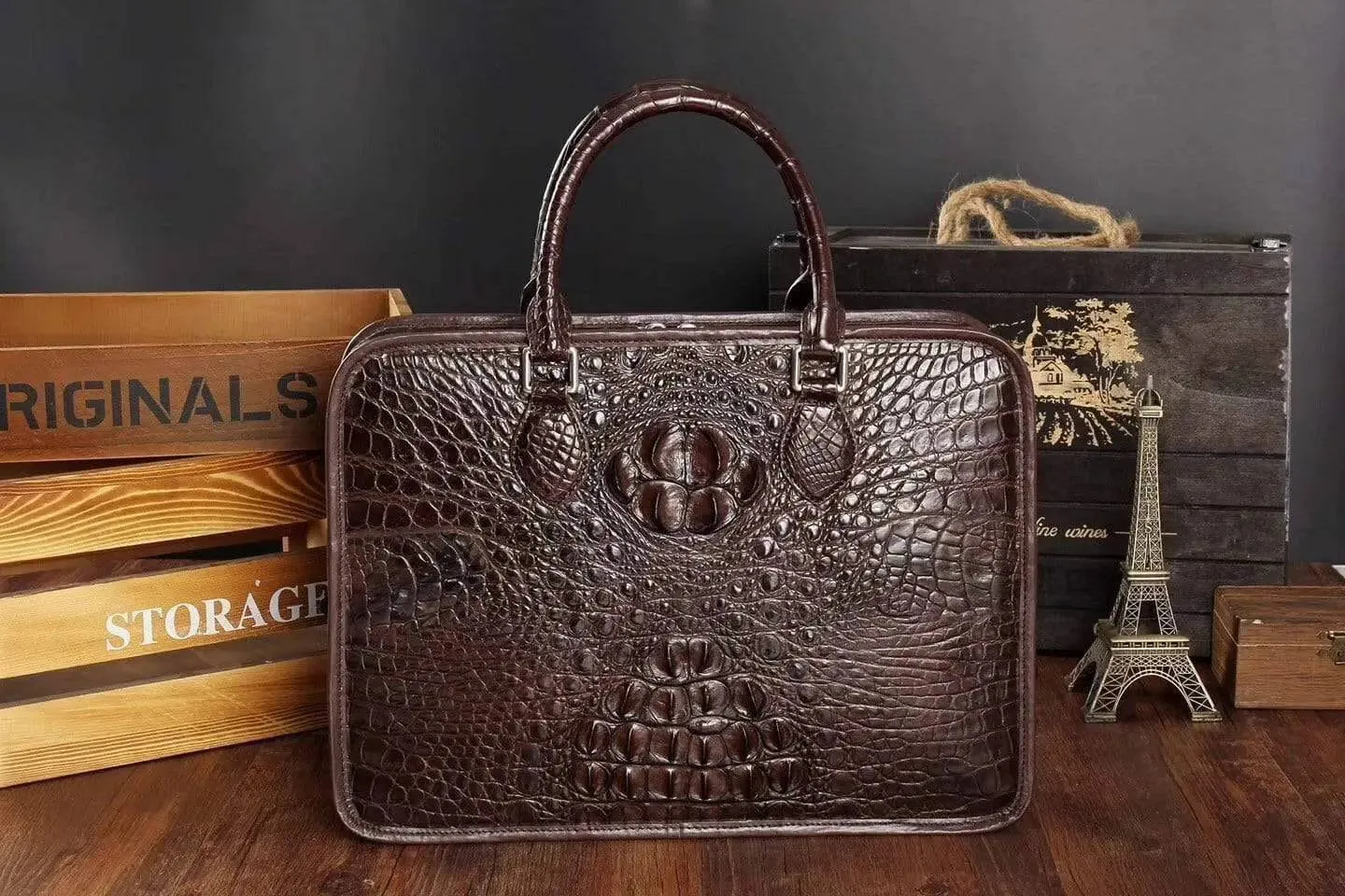 Men's Crocodile Leather Briefcase,Top Handle Bags