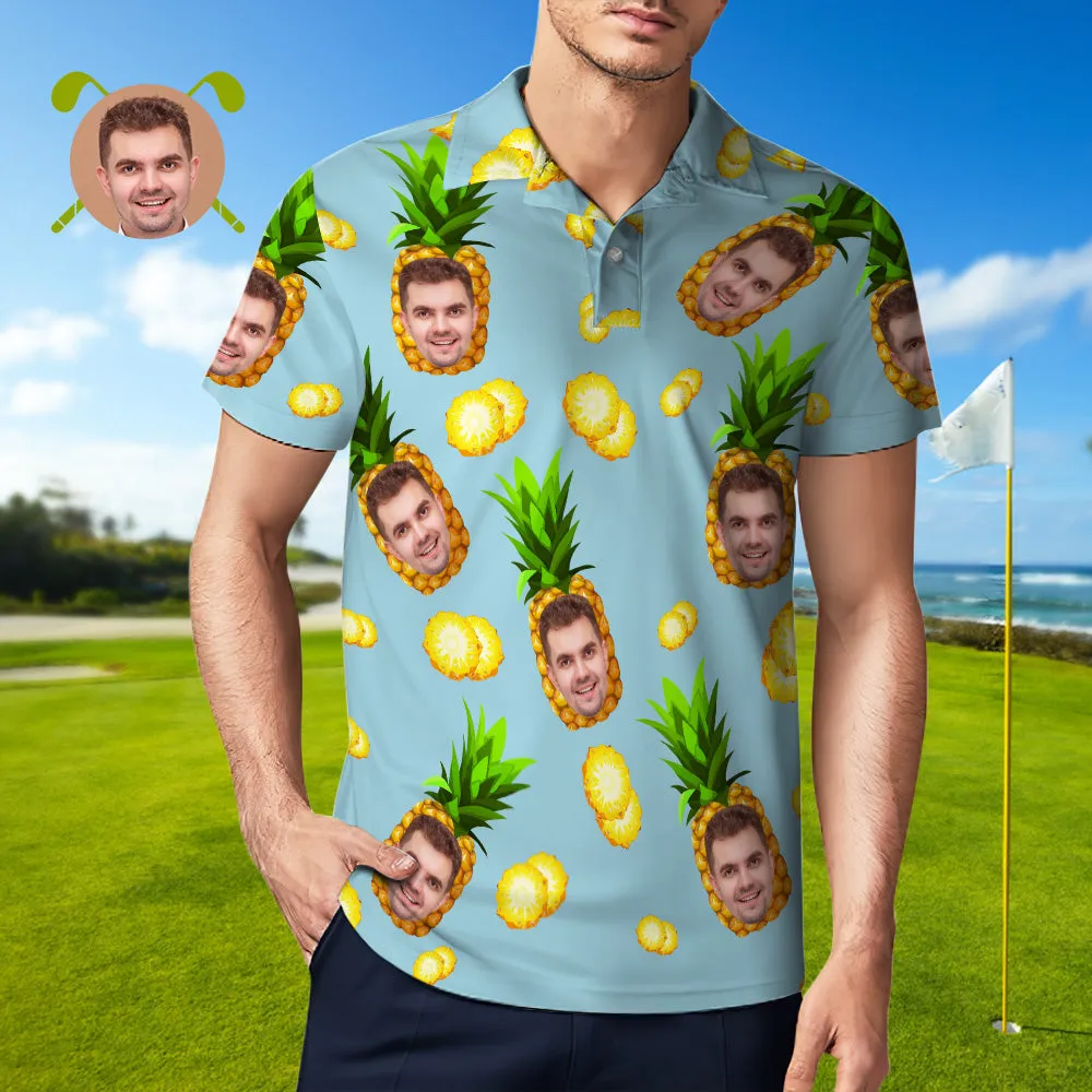 Men's Custom Face POLO Shirt Personalised Golf Shirts For Him Big Pineapple