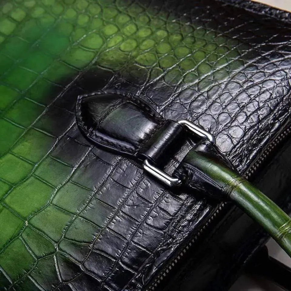 Mens Vintage Crocodile Leather Briefcase Laptop Bag