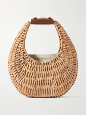 Mini Moon leather-embellished raffia shoulder bag