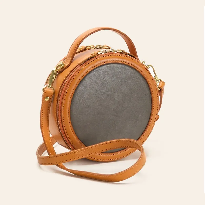 Mini Retro Vegetable Tanned Cowhide Leather Circle Bag