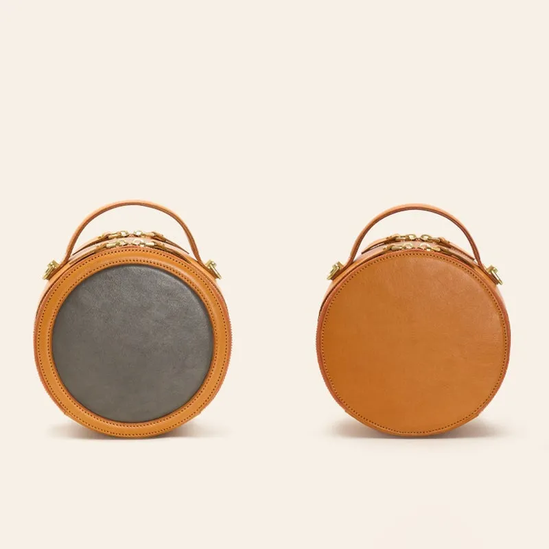 Mini Retro Vegetable Tanned Cowhide Leather Circle Bag